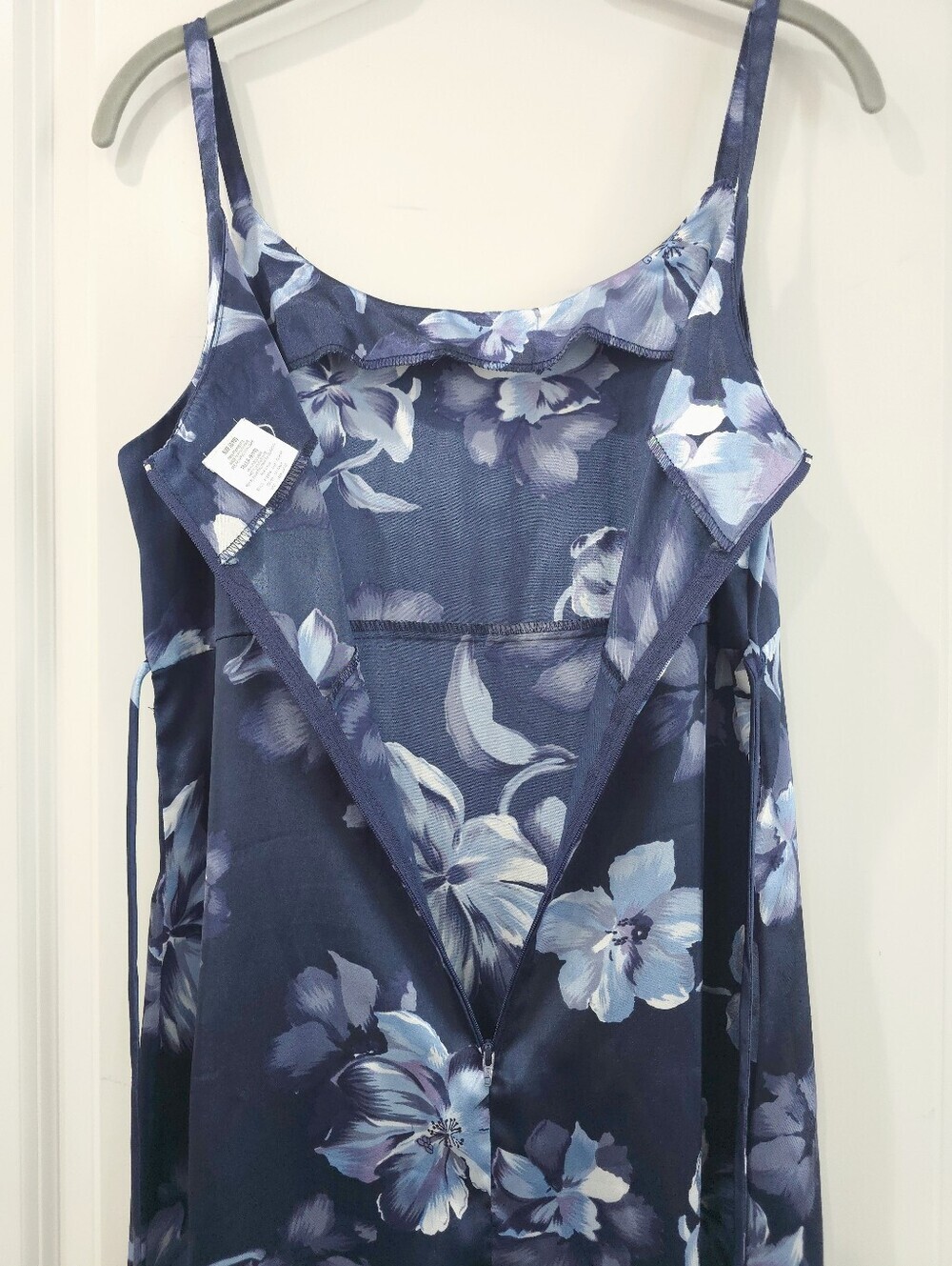 Miss Dorby Vintage Satin Navy Blue Floral Slip Maxi Dress, Wedding Guest - Picture 12 of 15